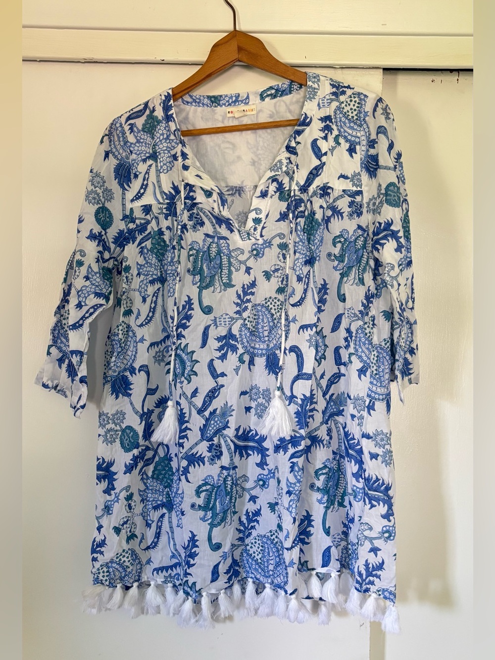 Roller Rabbit White Tunic with Blue Paisley Print